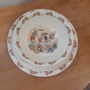 Vintage Bunnykins Royal Doulton Christening Set Bowl and Plate